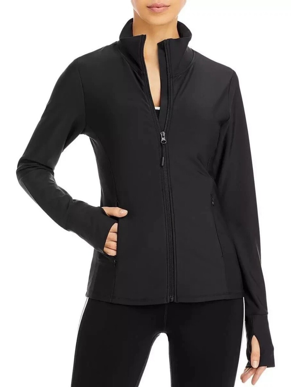 Aqua Womens Zip Up Fitness Yoga Athletic Jacket, Black, X Large